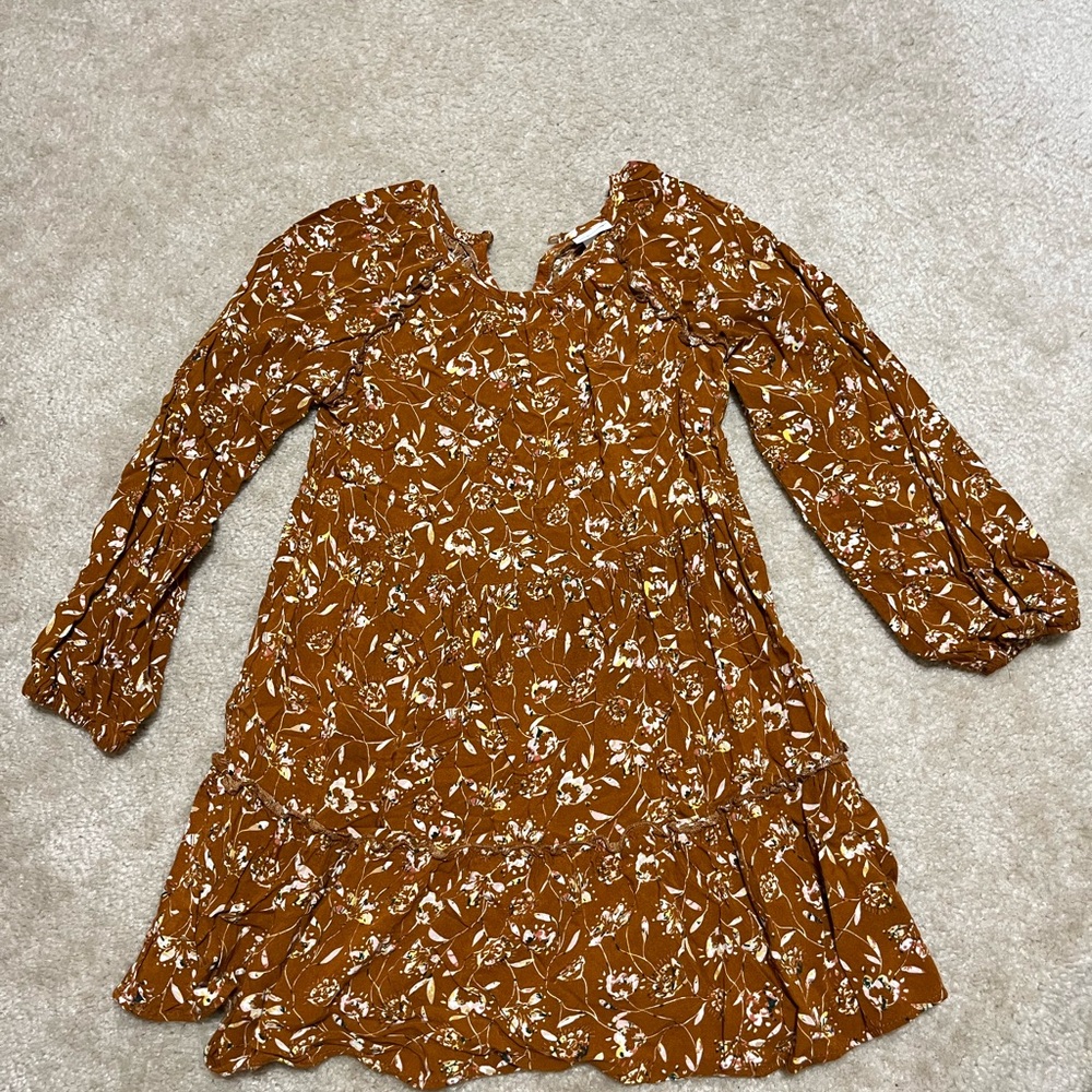 Art Class Brown Floral Kids Dress